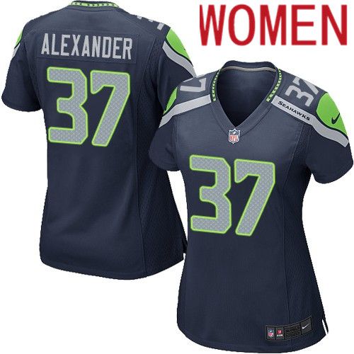 Women Seattle Seahawks #37 Shaun Alexander Nike Navy Game NFL Jersey->women nfl jersey->Women Jersey